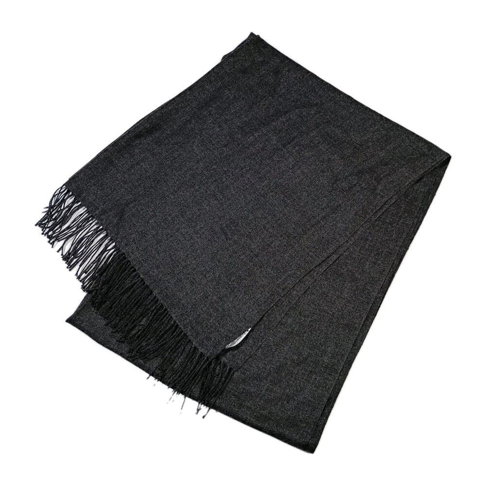 Nordstrom Cashmere Wool Fringe Scarf Dark Grey Lightweight 75"x 26" Quiet Luxury